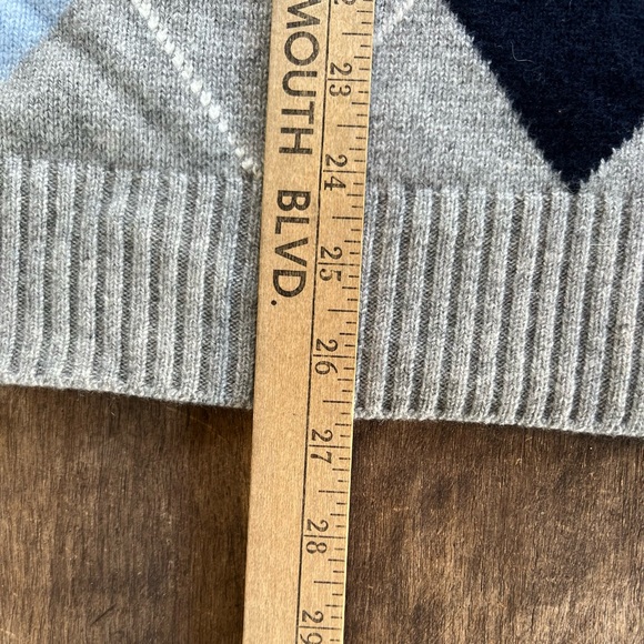 DANIEL CREMIEUX Mens 100% Cashmere V Neck Sweater Gray Blue Argyle Sz XL - Picture 9 of 9